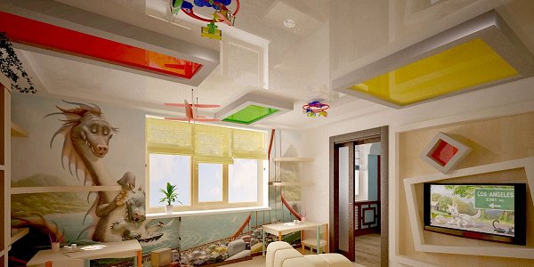 Цветной натяжной потолок в интерьере Цветной натяжной потолок в интерьере