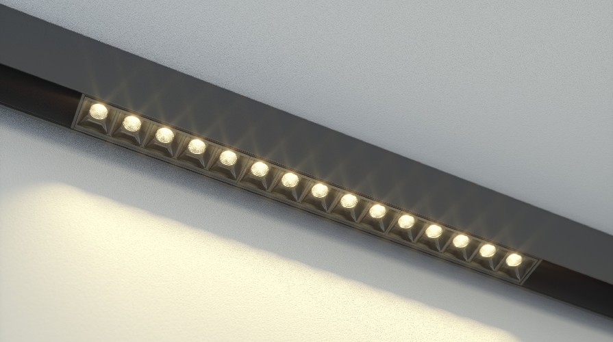 Магнитные трековые светильники на натяжном потолке Магнитные трековые светильники на натяжном потолке